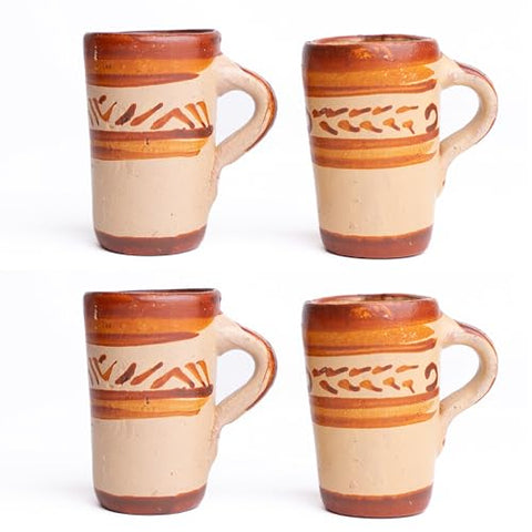 Terracotta Shot Glasses - Set of 4 - 2 Oz (With Handle) - MEXTEQUIL: MEXICRAFT IMPORTS LLC