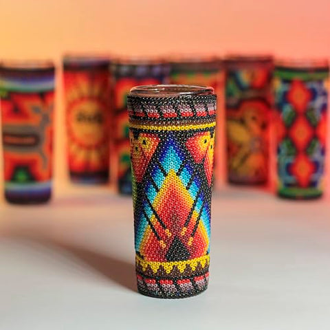 Huichol Wixárika Beaded Tequila Shot Glass – Chaquira Folk Art - MEXTEQUIL