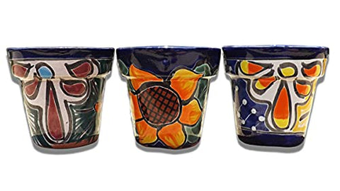 Talavera Hand-Painted Pottery Planters - Set of 3 (Flowers 3.1") - MEXTEQUIL: MEXICRAFT IMPORTS LLC