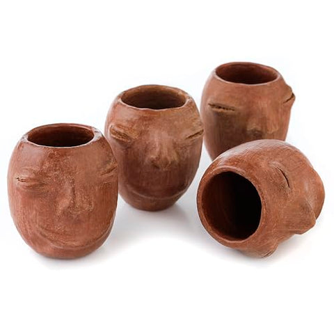 Set of 4 Red Clay Tequila Shot Glasses from Oaxaca - MEXTEQUIL