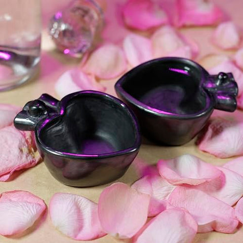 MEXTEQUIL - Tequila Shot Glasses - Set of 4 Oaxaca Black Clay Mexican Shot Glasses - 2 Oz (Mezcal Love) - MEXTEQUIL