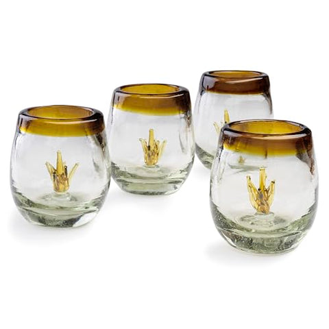 Hand-Blown Glass Barrel Tequila Shot Glasses – Artisan Mexican Barware | Set of 4 - MEXTEQUIL