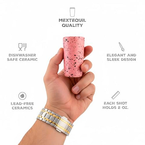 MEXTEQUIL Artisan Handmade Ceramic Shot Glasses Set - Modern Tequila & Mezcal Shooters - Unique Rustic Home Bar Gift (Cotton Candy Speckle) - MEXTEQUIL