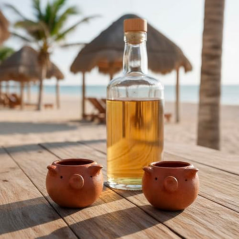 Set of 4 Red Clay Tequila Shot Glasses from Oaxaca - MEXTEQUIL