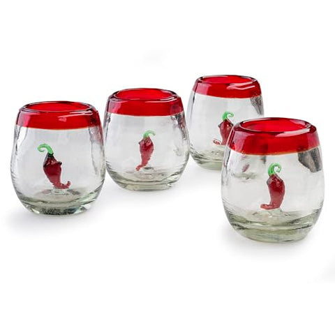 Hand-Blown Glass Barrel Tequila Shot Glasses – Artisan Mexican Barware | Set of 4 - MEXTEQUIL