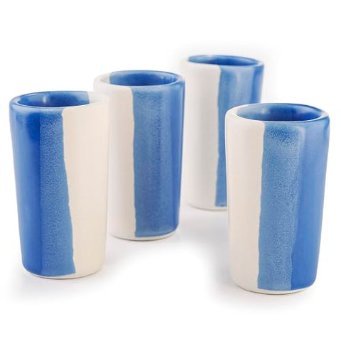 MEXTEQUIL Ceramic Shot Glasses Set of 4 | Handmade Mexican Artisan Tequila & Mezcal Shooters – Coastal Breeze - MEXTEQUIL