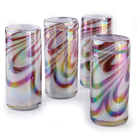 MEXTEQUIL Artisanal Mexican Shot Glasses, Hand-Blown with Unique Color & Texture Set of 4 pieces (Mystic Orchid) - MEXTEQUIL