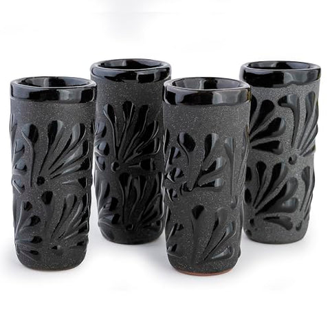 Handcrafted Floral Ceramic Tequila Shot Glasses – Traditional Mexican Design | Set of 4 - MEXTEQUIL