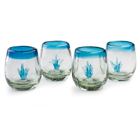 Hand-Blown Glass Barrel Tequila Shot Glasses – Artisan Mexican Barware | Set of 4 - MEXTEQUIL