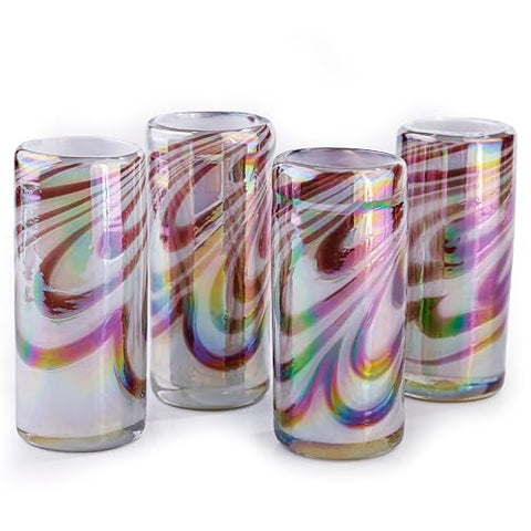 MEXTEQUIL Artisanal Mexican Shot Glasses, Hand-Blown with Unique Color & Texture Set of 4 pieces (Mystic Orchid) - MEXTEQUIL