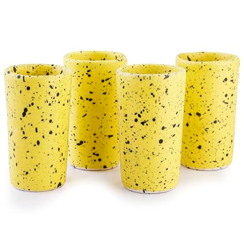 MEXTEQUIL Artisan Handmade Ceramic Shot Glasses Set - Modern Tequila & Mezcal Shooters - Unique Rustic Home Bar Gift (Lemon Drop) - MEXTEQUIL