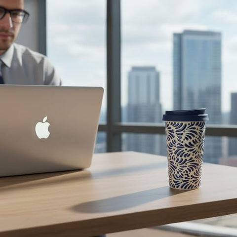 Handcrafted Talavera Ceramic Travel Mug with Silicone Lid – 16 oz | MEXTEQUIL - MEXTEQUIL