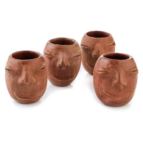 Set of 4 Red Clay Tequila Shot Glasses from Oaxaca - MEXTEQUIL