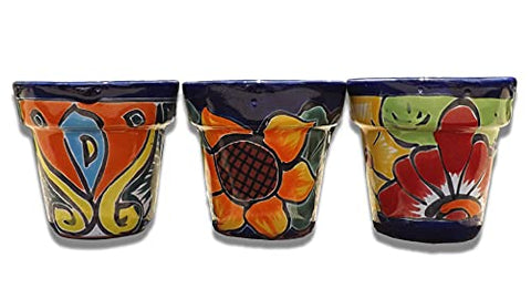 Talavera Hand-Painted Pottery Planters - Set of 3 (Flowers 3.1") - MEXTEQUIL: MEXICRAFT IMPORTS LLC