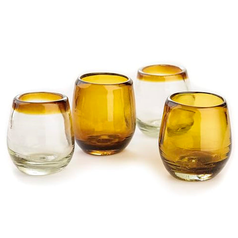 Hand-Blown Glass Barrel Tequila Shot Glasses – Artisan Mexican Barware | Set of 4 - MEXTEQUIL