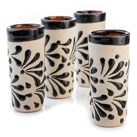 Handcrafted Floral Ceramic Tequila Shot Glasses – Traditional Mexican Design | Set of 4 - MEXTEQUIL