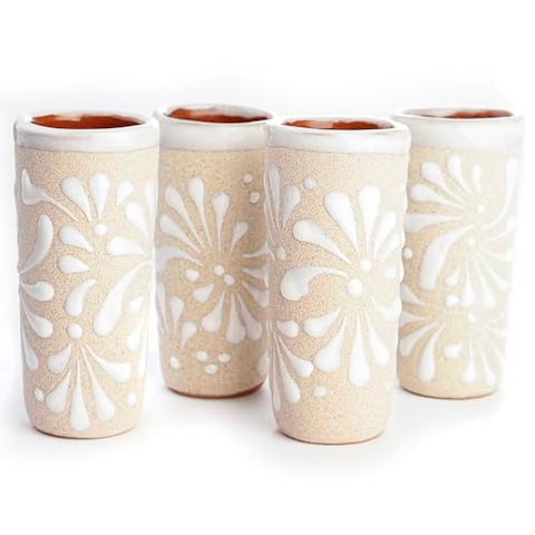 Handcrafted Floral Ceramic Tequila Shot Glasses – Traditional Mexican Design | Set of 4 - MEXTEQUIL
