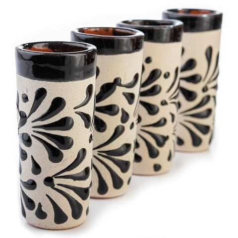 Handcrafted Floral Ceramic Tequila Shot Glasses – Traditional Mexican Design | Set of 4 - MEXTEQUIL