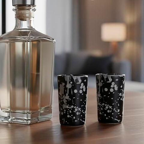 Handcrafted Ceramic Tequila Shot Glasses – Monochrome Splash | Set of 4 - MEXTEQUIL