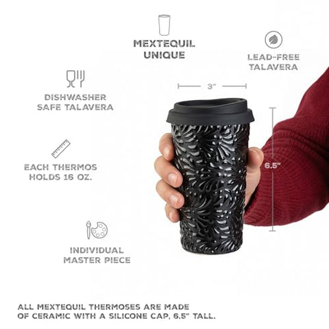 Handcrafted Talavera Ceramic Travel Mug with Silicone Lid – 16 oz | MEXTEQUIL - MEXTEQUIL