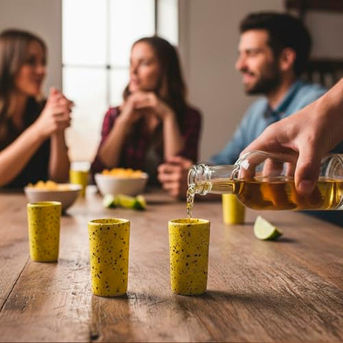MEXTEQUIL Artisan Handmade Ceramic Shot Glasses Set - Modern Tequila & Mezcal Shooters - Unique Rustic Home Bar Gift (Lemon Drop) - MEXTEQUIL