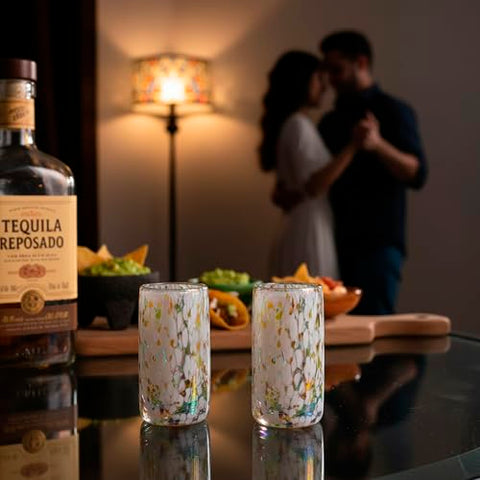 MEXTEQUIL Specialty Mexican Tequila Glasses, Hand-Blown with Unique Color & Texture Set of 4 pieces (Golden Spots) - MEXTEQUIL