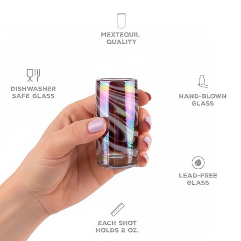 MEXTEQUIL Artisanal Mexican Shot Glasses, Hand-Blown with Unique Color & Texture Set of 4 pieces (Mystic Orchid) - MEXTEQUIL