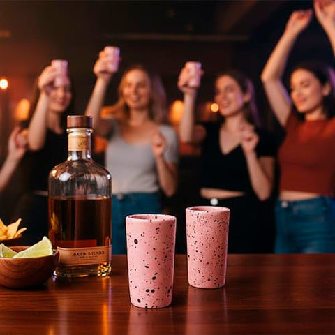 MEXTEQUIL Artisan Handmade Ceramic Shot Glasses Set - Modern Tequila & Mezcal Shooters - Unique Rustic Home Bar Gift (Cotton Candy Speckle) - MEXTEQUIL
