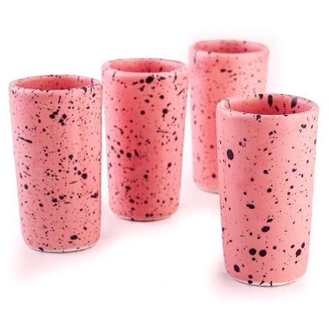 MEXTEQUIL Artisan Handmade Ceramic Shot Glasses Set - Modern Tequila & Mezcal Shooters - Unique Rustic Home Bar Gift (Cotton Candy Speckle) - MEXTEQUIL