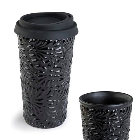 Handcrafted Talavera Ceramic Travel Mug with Silicone Lid – 16 oz | MEXTEQUIL - MEXTEQUIL