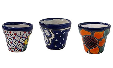 Talavera Hand-Painted Pottery Planters - Set of 3 (Flowers 2.8") - MEXTEQUIL: MEXICRAFT IMPORTS LLC