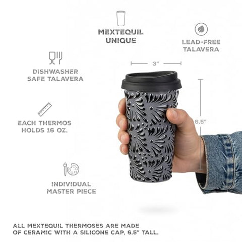 Handcrafted Talavera Ceramic Travel Mug with Silicone Lid – 16 oz | MEXTEQUIL - MEXTEQUIL