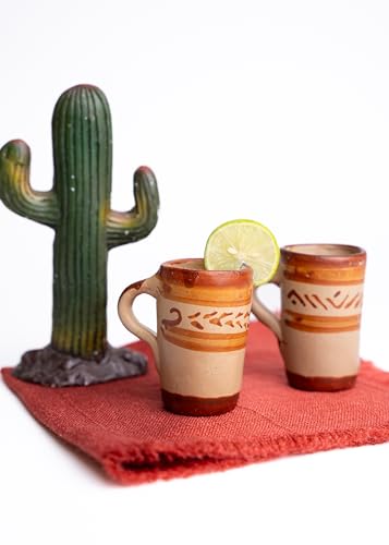 Terracotta Shot Glasses - Set of 4 - 2 Oz (With Handle) - MEXTEQUIL: MEXICRAFT IMPORTS LLC