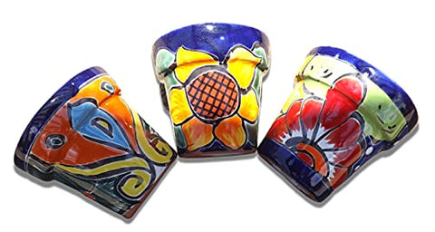 Talavera Hand-Painted Pottery Planters - Set of 3 (Flowers 3.1") - MEXTEQUIL: MEXICRAFT IMPORTS LLC