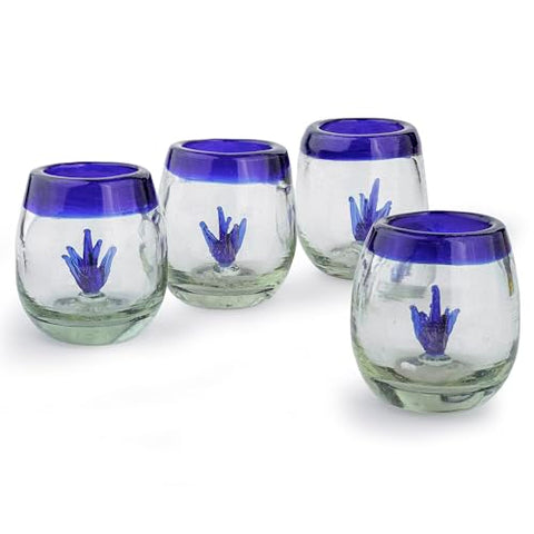 Hand-Blown Glass Barrel Tequila Shot Glasses – Artisan Mexican Barware | Set of 4 - MEXTEQUIL
