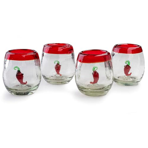 Hand-Blown Glass Barrel Tequila Shot Glasses – Artisan Mexican Barware | Set of 4 - MEXTEQUIL