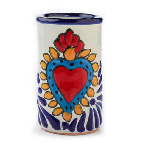 Hand-Painted Talavera Tequila Shot Glasses – Azure Heart | Set of 4 - MEXTEQUIL