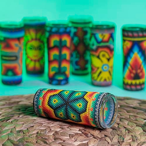 Huichol Wixárika Beaded Tequila Shot Glass – Chaquira Folk Art - MEXTEQUIL