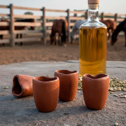 Set of 4 Red Clay Tequila Shot Glasses from Oaxaca - MEXTEQUIL