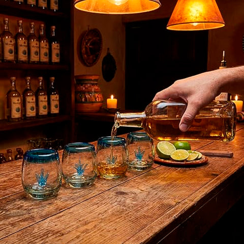Hand-Blown Glass Barrel Tequila Shot Glasses – Artisan Mexican Barware | Set of 4 - MEXTEQUIL