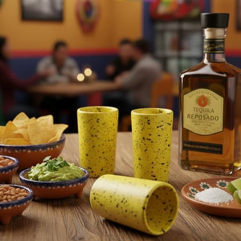 MEXTEQUIL Artisan Handmade Ceramic Shot Glasses Set - Modern Tequila & Mezcal Shooters - Unique Rustic Home Bar Gift (Lemon Drop) - MEXTEQUIL