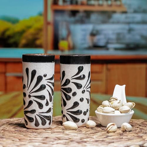 Handcrafted Floral Ceramic Tequila Shot Glasses – Traditional Mexican Design | Set of 4 - MEXTEQUIL