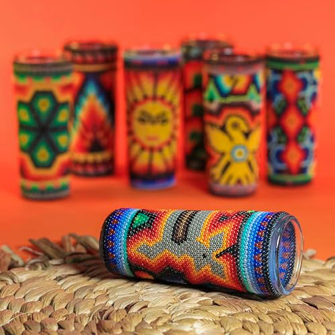 Huichol Wixárika Beaded Tequila Shot Glass – Chaquira Folk Art - MEXTEQUIL