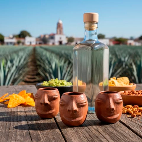 Set of 4 Red Clay Tequila Shot Glasses from Oaxaca - MEXTEQUIL