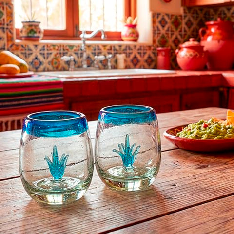 Hand-Blown Glass Barrel Tequila Shot Glasses – Artisan Mexican Barware | Set of 4 - MEXTEQUIL
