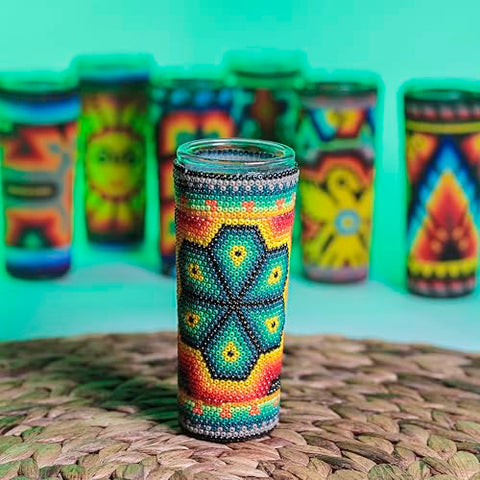 Huichol Wixárika Beaded Tequila Shot Glass – Chaquira Folk Art - MEXTEQUIL
