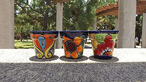 Talavera Hand-Painted Pottery Planters - Set of 3 (Flowers 3.1") - MEXTEQUIL: MEXICRAFT IMPORTS LLC