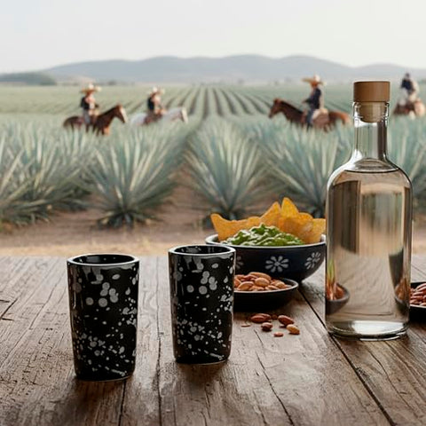 Handcrafted Ceramic Tequila Shot Glasses – Monochrome Splash | Set of 4 - MEXTEQUIL
