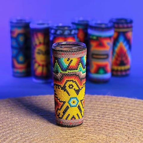 Huichol Wixárika Beaded Tequila Shot Glass – Chaquira Folk Art - MEXTEQUIL