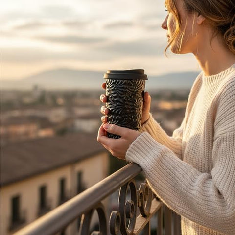 Handcrafted Talavera Ceramic Travel Mug with Silicone Lid – 16 oz | MEXTEQUIL - MEXTEQUIL